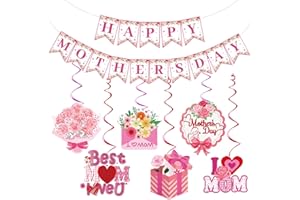Mother's Day Decorations Happy Mothers Day Banner Garland Best Mom Ever I Love Mom Ceiling Hanging Swirls Floral Mothers Day 
