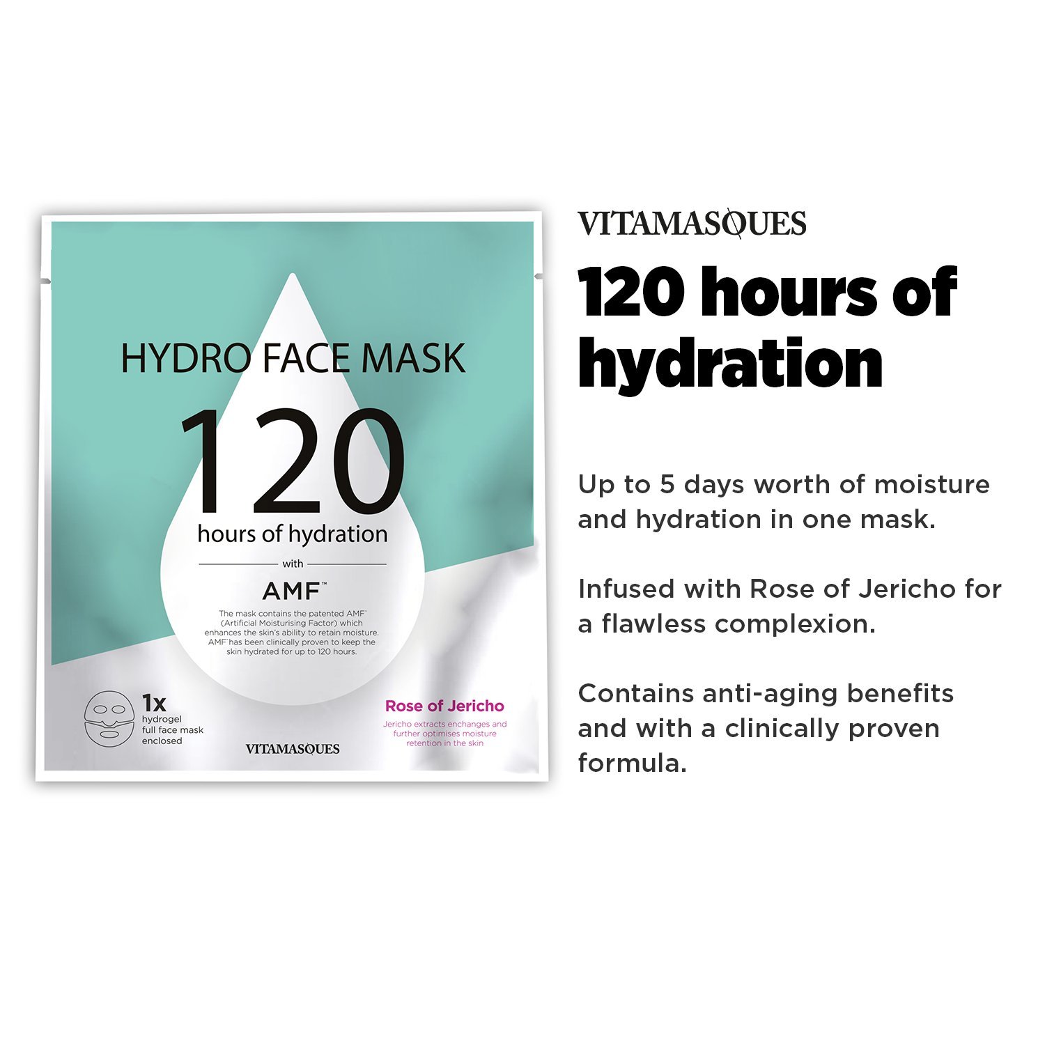 Vitamasques Hydro Face, 120 Hours of Hydration, Revitalising Face