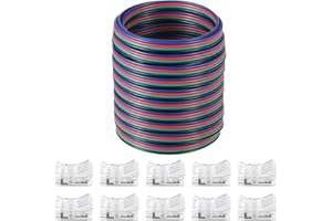 FLUTESAN 10 Packs Solderless LED Strip Connector Transparent Track Lighting Connectors Wire Strip Lights 16.4 ft Extension Cable Wire Cord for LED Light Speaker Electrical System(Retro Style, 4 Pin, 10 mm)
