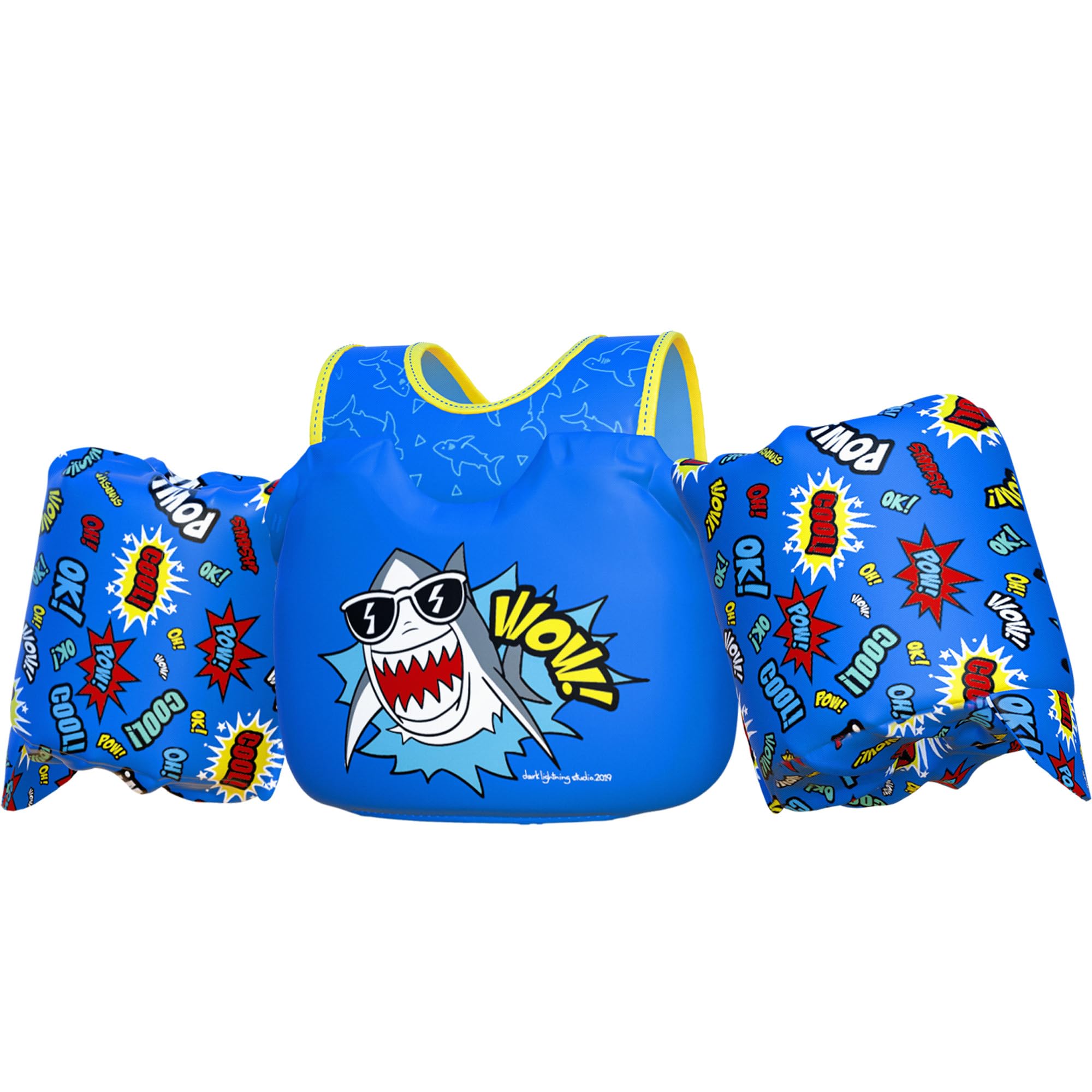 Dark Lightning Toddler Swim Vest for Kids Ages 2-7, Kids Pool Floaties with Arm Wings, USCG Approved Swim Vest for Boys Girls, 33-55 lbs (Shark)