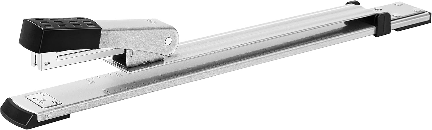 Deli Long Reach Stapler, 25 Sheet Capacity, Long Arm Standard Staplers for Booklet or Book Binding, Silver : Office Products