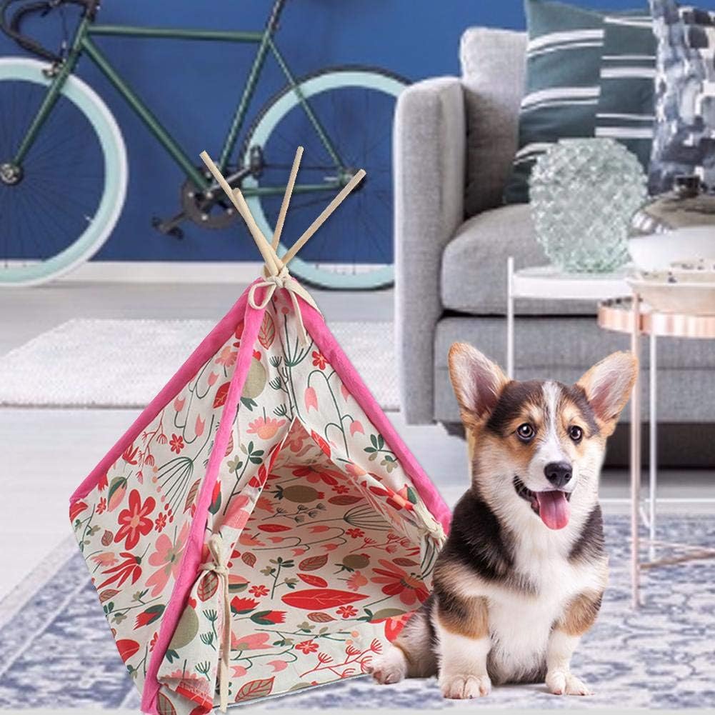 todaytop Indian Pet Teepee for Puppy House Tents Bed with Pad Washable Canvas Pet Tents & Houses for Cute Dog Cat Bed