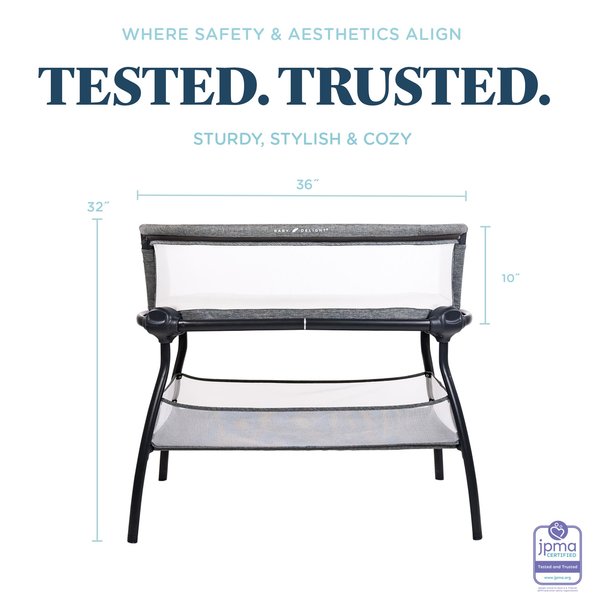 Baby Delight Beside Me Nova | Bedside Bassinet | Removable and Portable Bed | for Infants 0 – 5 Months | Charcoal Tweed