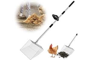 FADOWN 15-inch Large Chicken Poop Scooper with Ergonomic Grip, 4 in 1 Adjustable Chicken Coop Pooper Shovel (24 to 70"), Sifting Litter Shovel Scoop for Chicken Coop/Goat Stall/Stable Cleaning