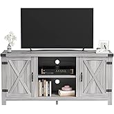 JUMMICO TV Stand, 65 Inch TV Farmhouse Entertainment Center with Double Barn Doors and Storage Cabinets, Console TV Table Media for Living Room, Bedroom (Grey)