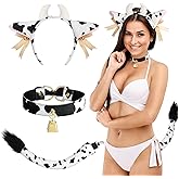 Crowye 3 Pcs Halloween Cow Costume Women Cosplay Accessories Included Cow Tail Headband and Print Collar Choker Necklace for Halloween Adult Cosplay
