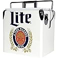 Miller lite Retro Ice Chest Cooler with Bottle Opener 13 L /14 Quart, Red and Silver, Vintage Style Ice Bucket for Camping, Beach, Picnic, RV, BBQs, Tailgating, Fishing