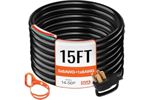 VEVOR 15 FT 50 Amp Generator Extension Cord 4 Wire 6 Gauge STW 6/3+8/1, 125V 250V Generator Power Cord N14-50P & SS2-50R with Portable Handle