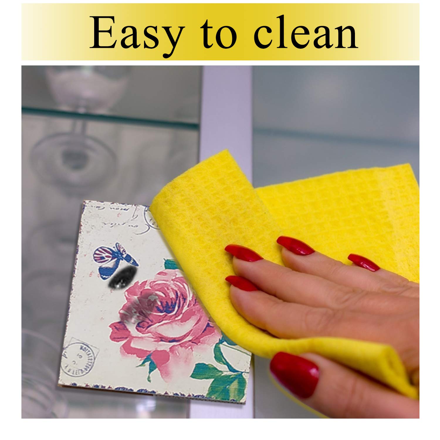 LoveHome Decor Coaster for Drinks,6 PCS,Retro Floral Wooden Coasters Set with Holder, Heat-Resistant Reusable Saucers for Cold Drinks Wine Glasses Plants Cups & Mugs