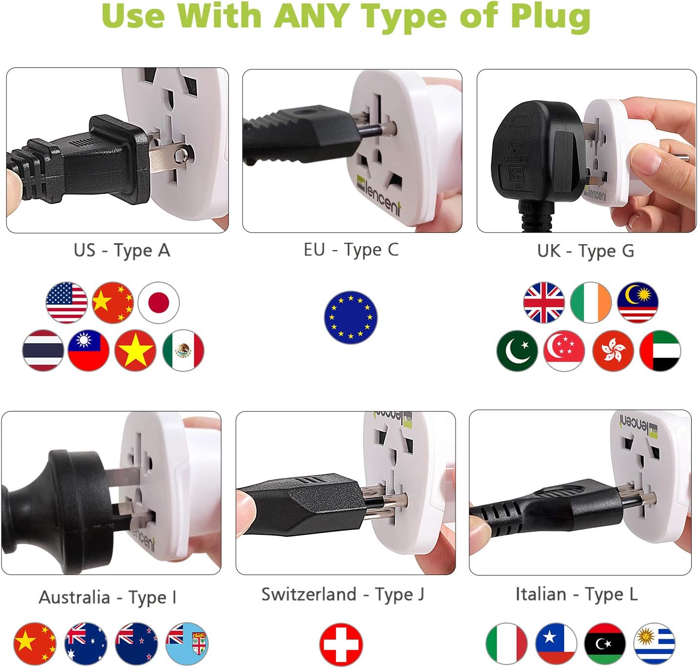 World to US Plug Adapter, [2 Packs] LENCENT European EU Europe / UK / Australia / China / Italy to USA American Outlet Power Adaptor Travel Plug Converter: Electronics