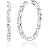 Carbon Atelier IGI Certified 1/2 or 1 Carat Lab Grown Diamond Inside Out Hoop Earrings for Women I 10k White Gold Earrings for Her (I-J, SI1-SI2, cttw) Prong Set Classy 0.50 or 1.00 CT Hinged Hoops