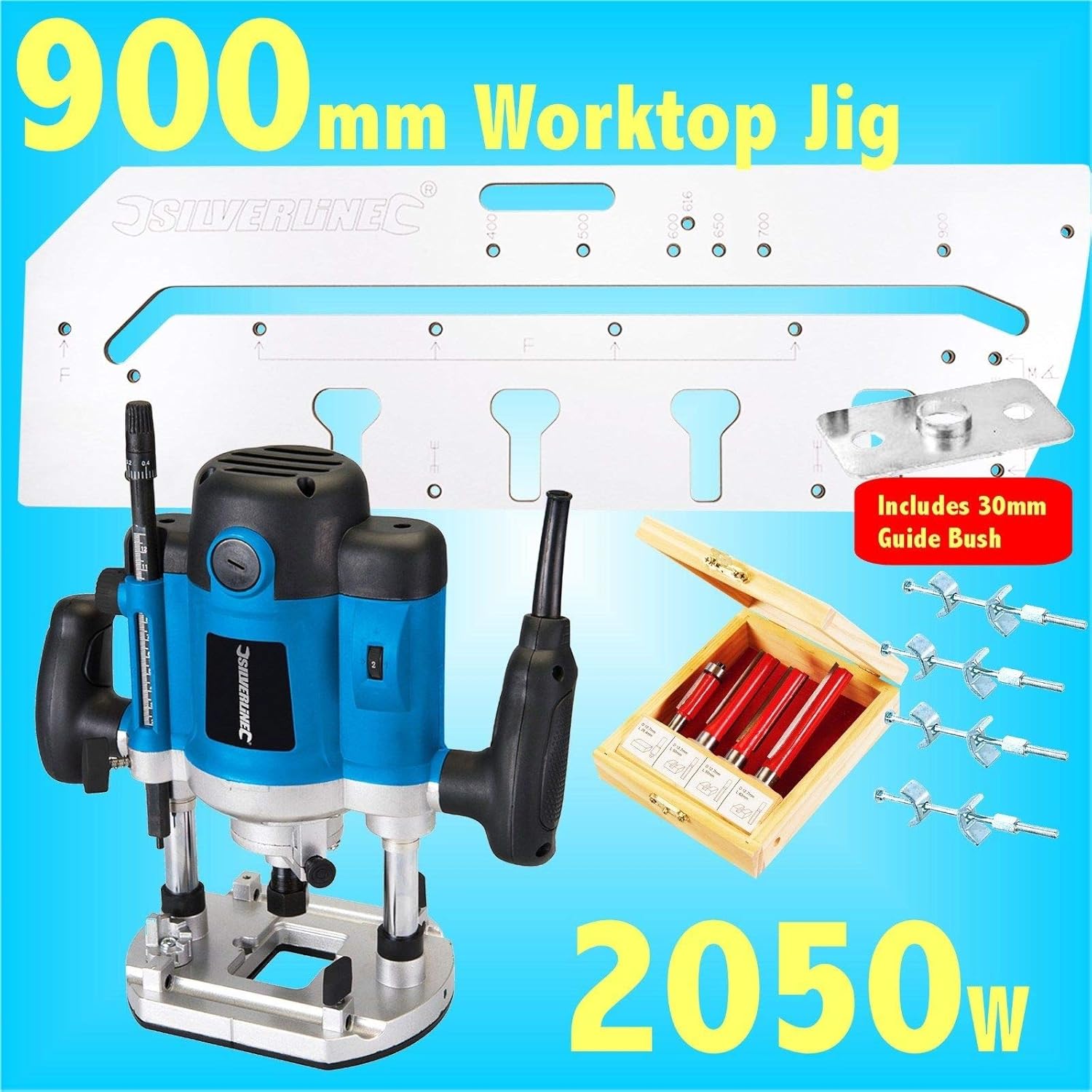 900mm Kitchen Worktop Jig 2050w Router Cutter Bit Set Bolts