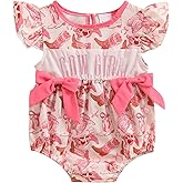 Yxniwxe Western Baby Girl Outfit Cowgirl Smocked Bubble Romper Flutter Sleeve Bodysuit Cute Bow Onesie Newborn Summer Clothes