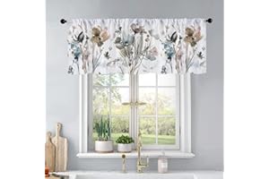 BrilliStar Farmhouse Kitchen Curtains Watercolor Flowers Design for Windows Valances Rod Pocket Curtain Valance for Bathroom Living Room Cafe Home Decor (Watercolor Flower, 18"x54"-1pc)