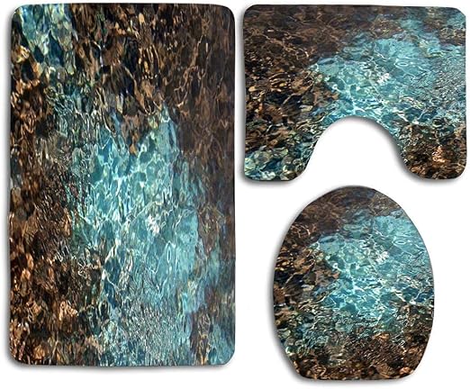 Amazon Com Teal And Brown Water Color Photo Bath Rug Set 3 Piece Non Slip Absorbent Bath Mats Set For Bathroom Rug Rubber Backing Mat Bathroom Accessories Home Kitchen