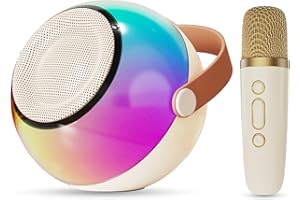 JAUYXIAN Mini Karaoke Machine for Kids Adults, Portable Bluetooth Speaker with 2 Wireless Microphones, Karaoke Toys for Family Party, Birthday Gifts for Girls Ages 4, 5, 6, 7, 8, 9, 10, 12+ (Beige, 1 Mic)