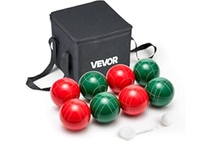 VEVOR Bocce Ball Set, 107 mm, with 8 Resin Balls, Pallino, Carrying Bag and Measuring Rope, Red and Green 2 Colors, for 2 to 