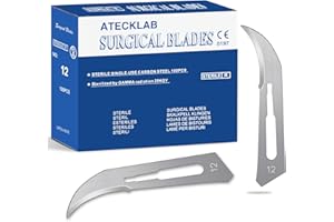 ATECKLAB 100 - Pack Sharp Carbon - Steel Disposable Scalpel Blades - Individually Packed - for Anatomy, Crafts & Facial Dermaplaning (#12)