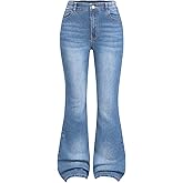 GORGLITTER Girl's Flare Jeans High Waisted Bell Bottom Denim Pants with Pockets