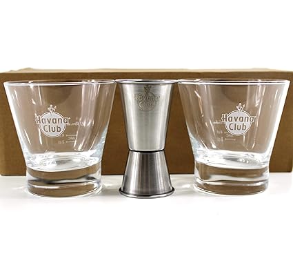 HAVANA Club 7 Jahre, Gläser 6er Set Tumbler mit Eichung inkl. Jigger ~mn 430 5e1m+
