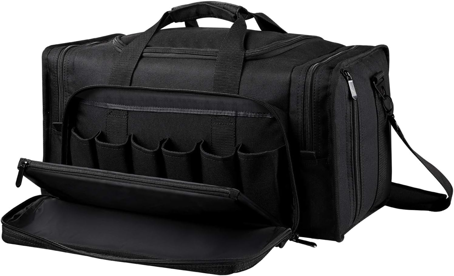 SoarOwl Tactical Gun Range Bag Shooting Duffle Bags for Handguns Pistols with Lockable Zipper and Heavy Duty Antiskid Feet (Black)