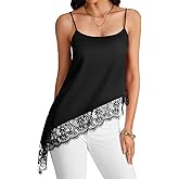 Umenlele Women's Floral Lace Satin Patchwork Adjustable Spaghetti Strap Sexy Cami Top