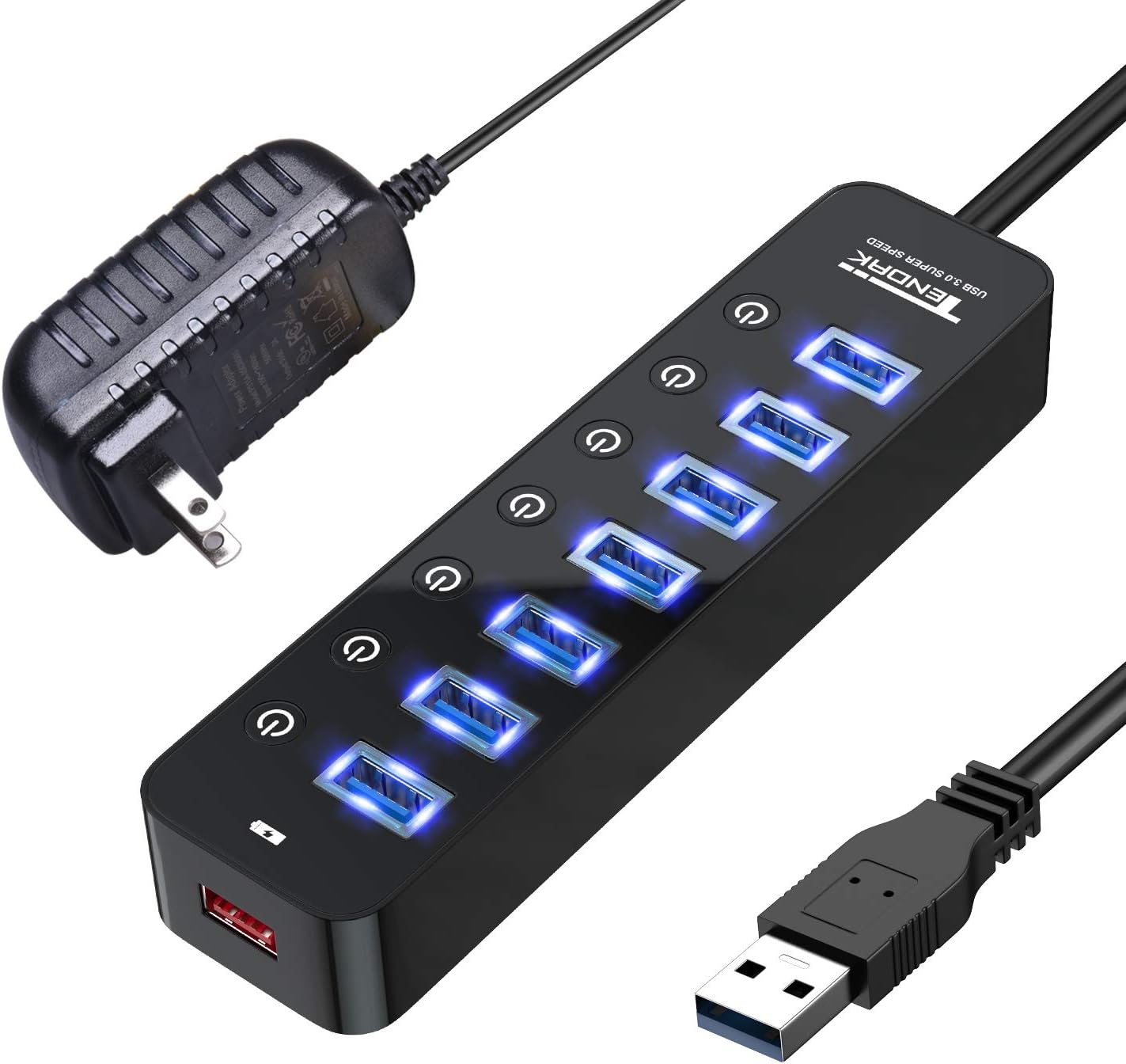 USB Hub 3.0, Tendak 7-Port USB Hub (7 USB 3.0 Data Ports + 1 USB Smart Charging Port) with 5V/4A Power Adapter Individual On/Off Switches for Mac Laptop HDD Disk: Computers & Accessories