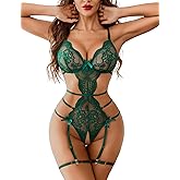 Avidlove Women's Deep V Teddy Lingerie Sexy Lace Bodysuit Cut Out Garter Lingerie Sets