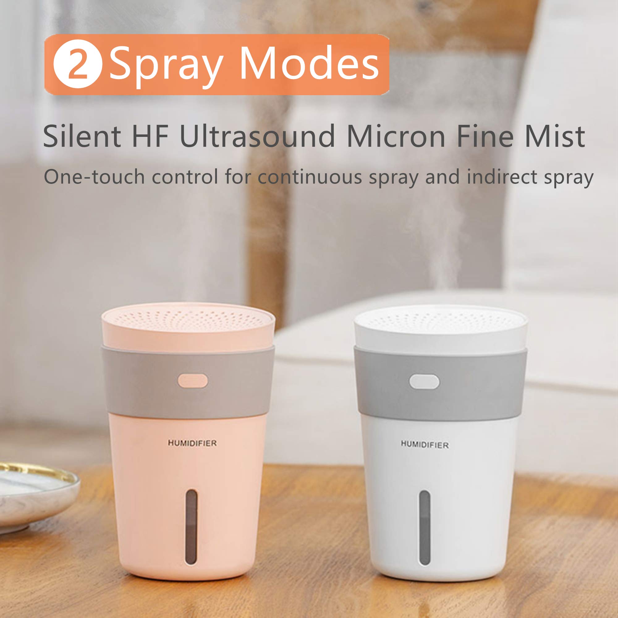 KIART Quiet Cool Mist Humidifier, 260 ml Mini Portable USB Humidifier with 7-color Night Light, Smart Sleep Mode, Auto Shut Off for Home Car Office Travelling