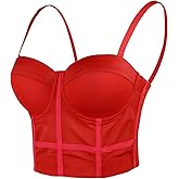 ELLACCI Women's Sexy Red Mesh Push Up Corset Bustier Bra Club Party Cropped Top