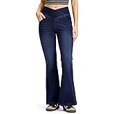 Rammus Flare Jeans for Women Crossover High Waisted Bell Bottom Jeans Trendy Yoga Pants Stretchy Flare Leggings with Pockets