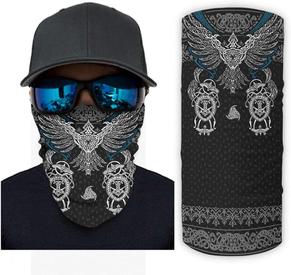 Bandana Viking Runes Raven Bandana para la cara, para el cabello, para