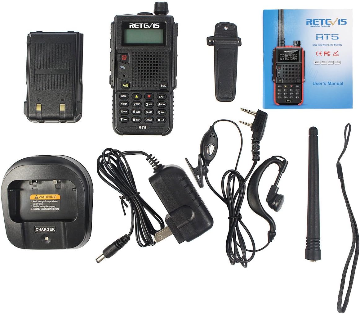Retevis RT5 Dual Band Two Way Radio VHF UHF High Power Long Range Police Ham Car Travel Handheld Radio FM Scan VOX 2 Way Radio with Earpiece(2 Pack)