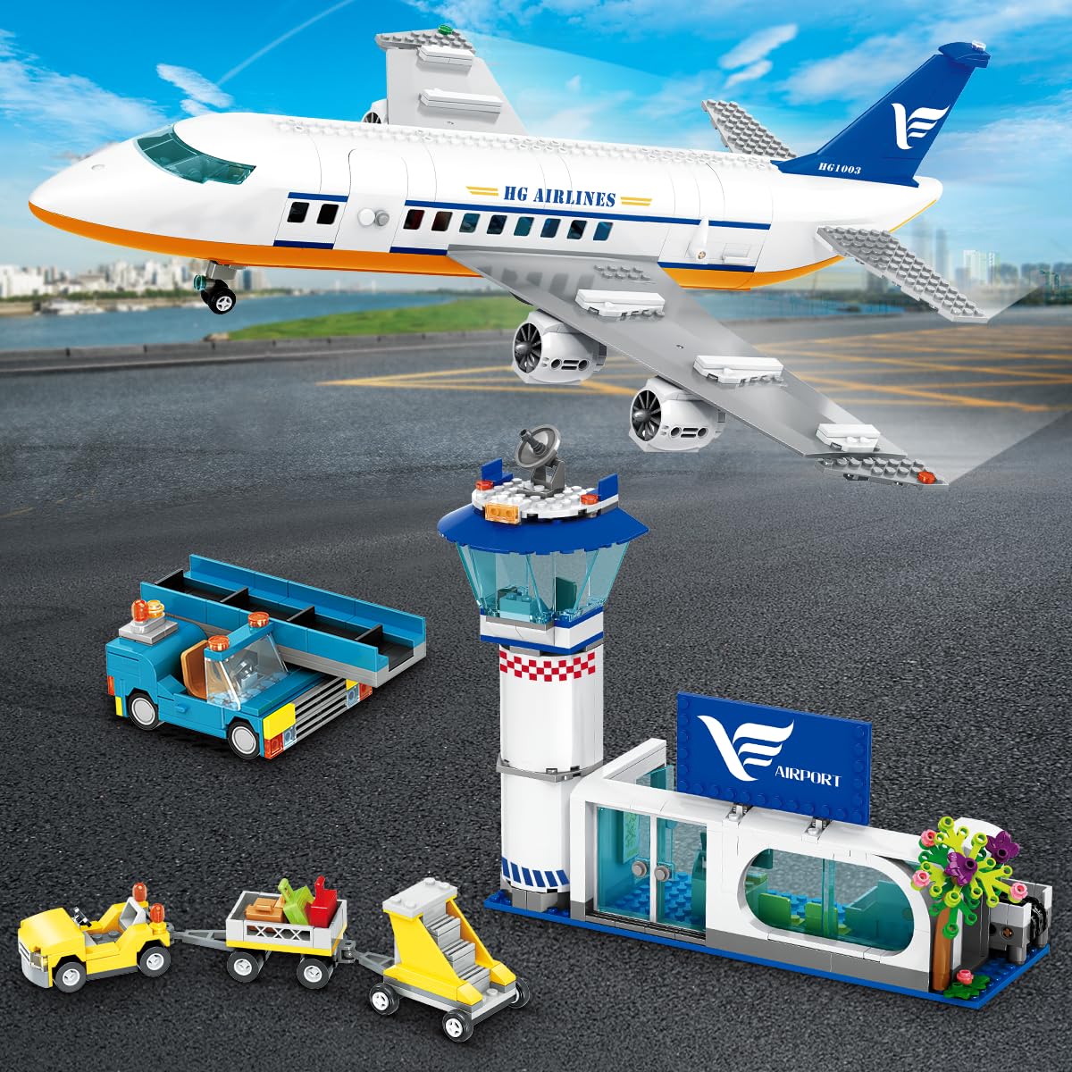 CUBIMANA 53.5CM Großes Passagierflugzeug Bausatz mit LED-Licht für Kinder 7