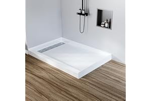 IDEALHOUSE 48 x 32 Inch Non Slip Shower Base Pan, Left Drain Shower Tray with Stainless Square Cover, Single Threshold Shower
