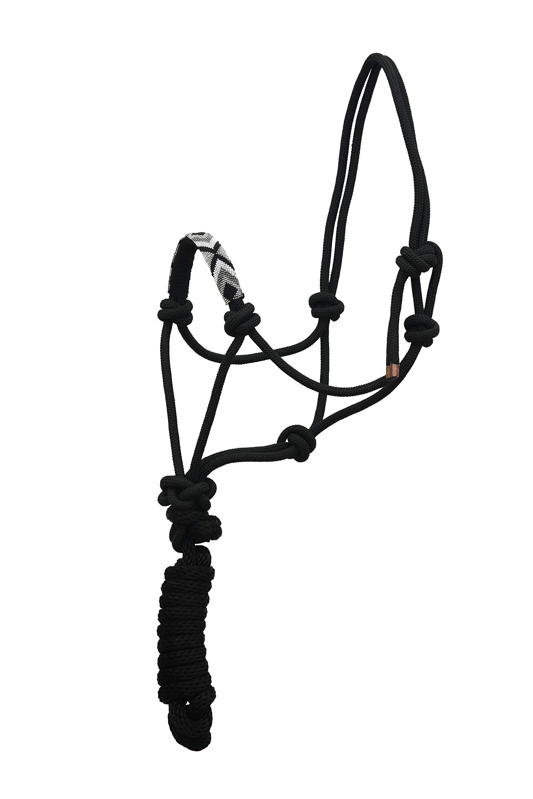 SIE Nylon Horse Braided Rope halter headcollar and Lead with beaded noseband (Black (Black and Silver beads))