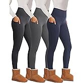 Showitty 3 Pack Fleece Lined Leggings Women with Pockets - Winter Warm Thermal Yoga Pants for Running Workout Plus Size