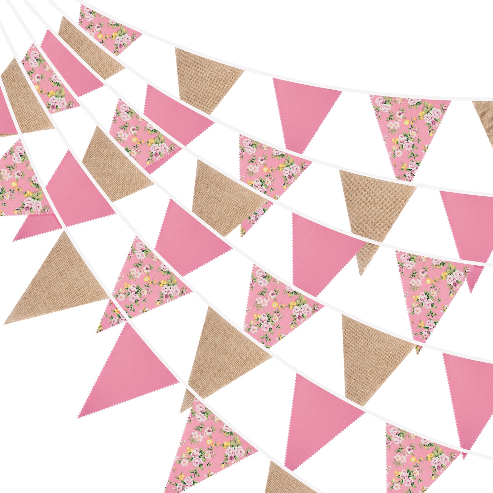 G2PLUS Pink Wildflower Burlap Bunting Banner: 10M Fabric and Hessian Garland, 36PCS Spring Floral Triangle Flags for Birthday, Mother's Day, Baby Shower, Wedding, Garden, Tea Party Decorations