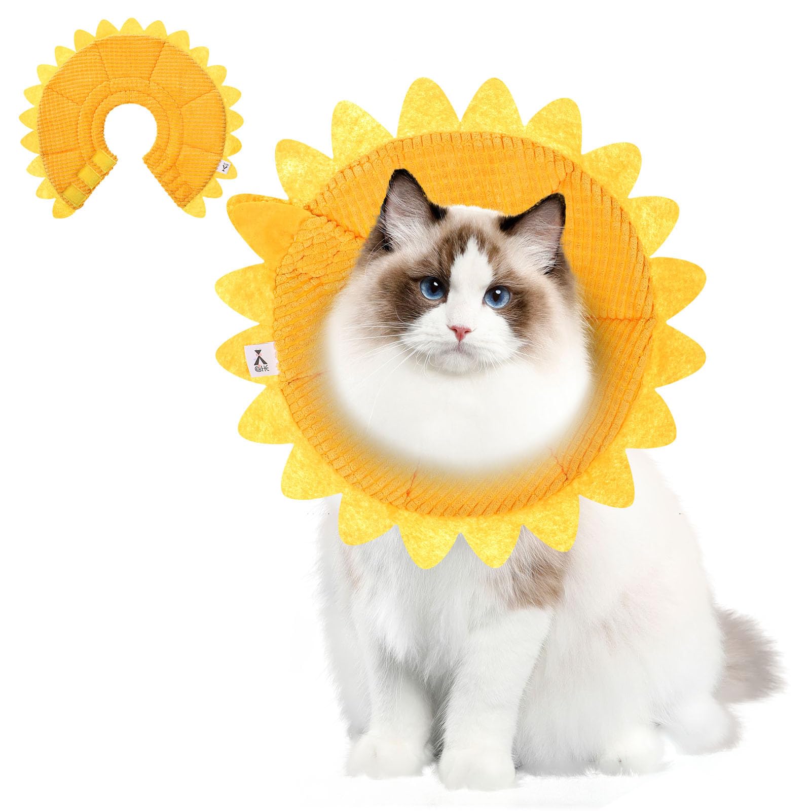 POPETPOP Pet Protective Recovery Collar - Adjustable Sunflower Shape Elizabethan Cat Cone Collar, Cute Soft Cone After Surgery Neck Collar for Cats and Small Dogs