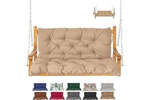 NANGELRN Porch Swing Cushion with Backrest,Waterproof Bench Cushion for Outdoor Furniture,2-3 Seater Replacement Thickened Swing Cushion with Ties,Patio,Outdoor,Backyard and Garden (Khaki,60x40)