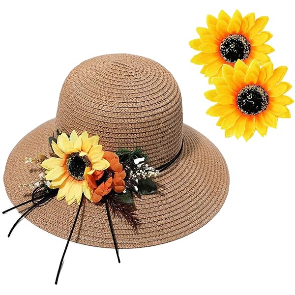 Generic Beach Womens Beach Hat Wide Brim Sunflower Sun  display picture 3