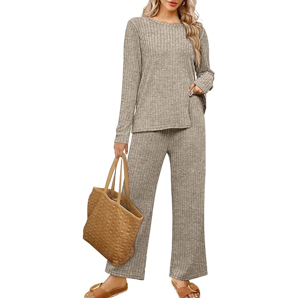 WDIRARA Women's Plus Size Ribbed Lounge Set - Long Sleeve Tee & Pants Pajama Set, Super Soft Sleepwear - View #4
