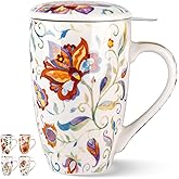 GBhome Tea Mug with Infuser and Lid, 18 Ounce Large Ceramic Loose Leaf Cup, Microwave, Dishwasher Safe, Perfect for Tea Lovers