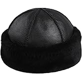 BOONJOVIA Unisex Genuine Sheepskin Leather Shearling Wool Beanie Hat, Winter Fur Cap, Hand Stitched