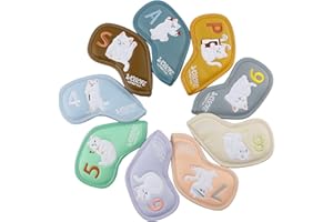 Golf Head Covers, 9Pcs Leather Protective Golf Iron Covers with Comfort Lining Cute Cat Plush Embroidery for Women, Men, Club