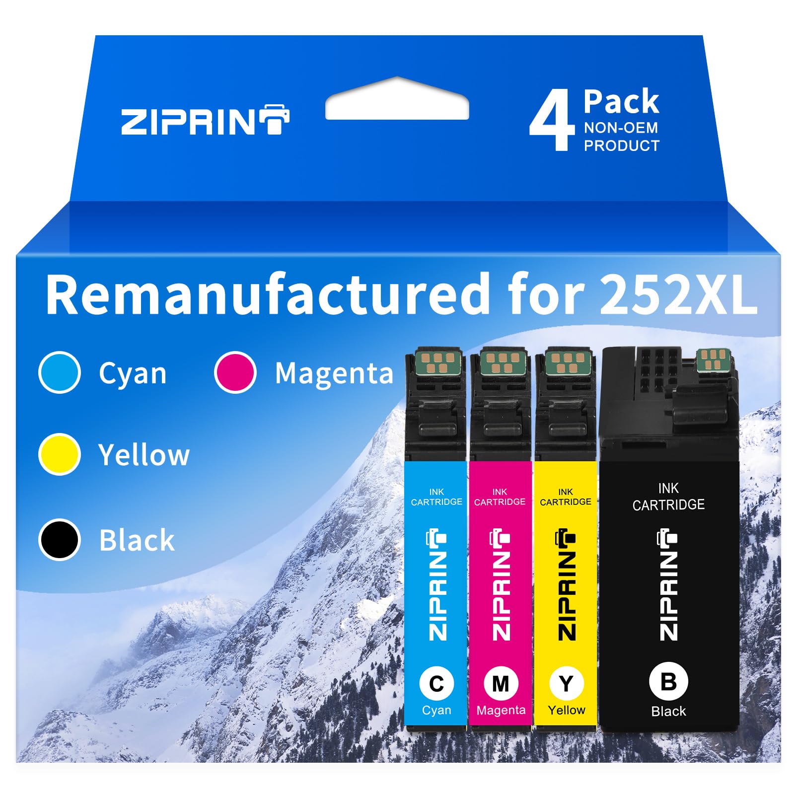 Photo 1 of ZIPRINT Remanufactured for 252XL Ink Cartridges Combo Pack Replacement for Epson 252 Ink Cartridges for Workforce WF-3620 WF-3640 WF-7110 WF-7610 WF-7620 WF-7710 WF-7720, 4-Pack(BK/C/M/Y)
