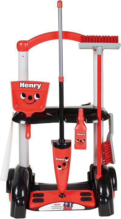 Casdon Henry Cleaning Trolley Red Toy Set with Mop & Accessories