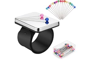 BABELSHAR Magnetic Pincushion Wristband Black 9.5" with 100 Pcs 1.5 Inch Colorful Ball Head Sewing Pins Set, Magnetic Pin Cushion Wrist Holder for Sewing, Silicone Wrist Pin Holder for Quilting and Braiding