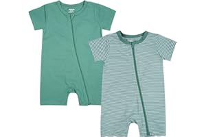 Teach Leanbh Baby Boys or Girls 2 Pack Pajamas Cotton Short Sleeve Zipper Romper Jumpsuits Sleep and Play 3-24 Months …