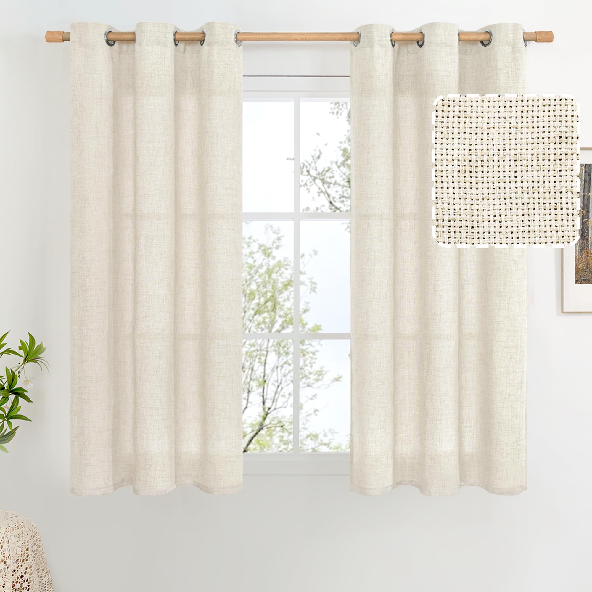 Photo 1 of BGment Short Kitchen Curtains 40 Inch Length, Thick Burlap Textured Linen Curtains for Small Window, Grommet Privacy Light Filtering Bedroom Farmhouse Drapes, 2 Panels, Each Drape 42 Inch Wide